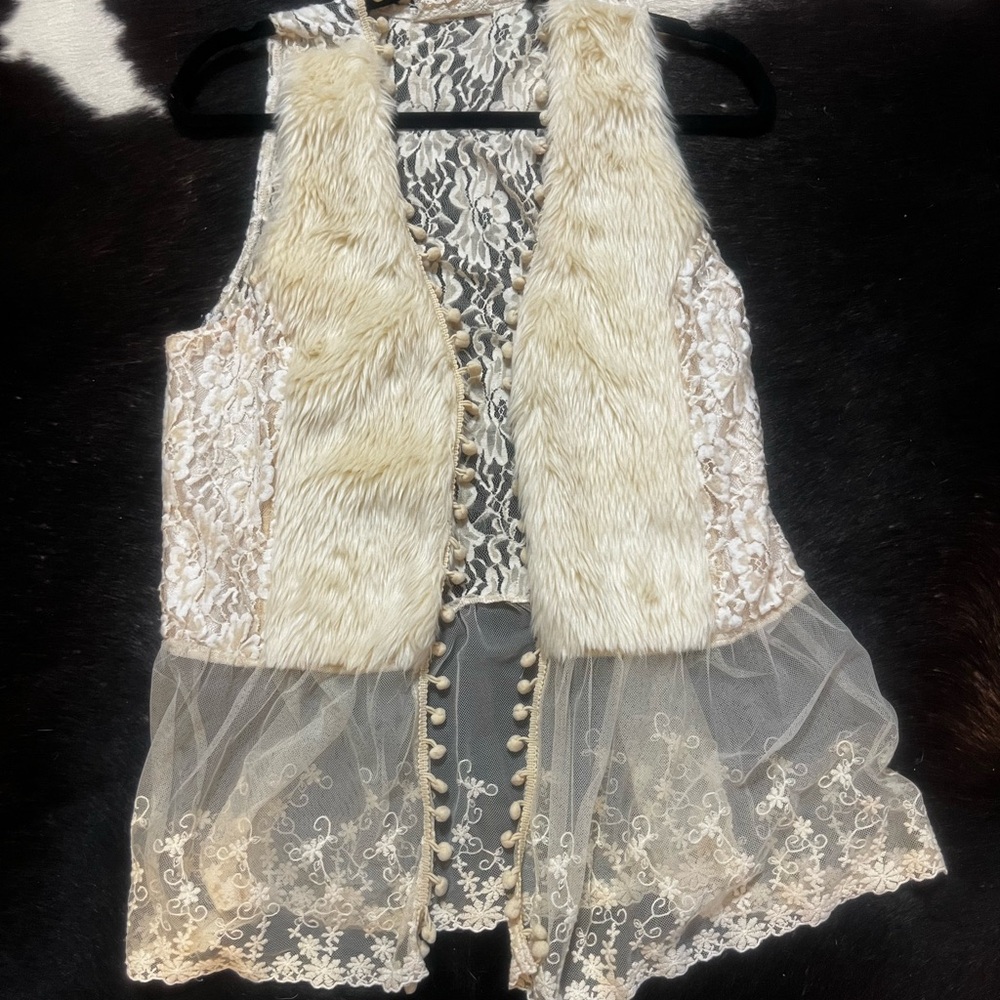 A'Reve Cream and Black Lace Vest
